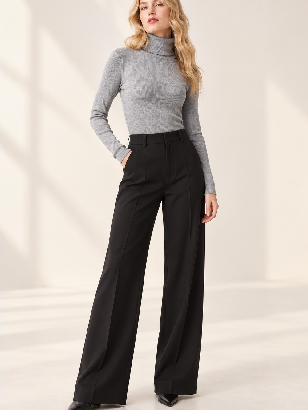 UNIQLO Merino Ribbed Turtleneck Sweater Gray 100% Wool Women’s Size L